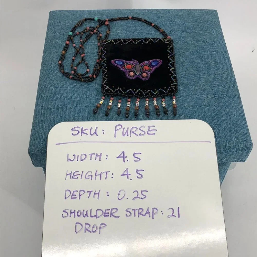 Velvet Black Beaded Colorful Butterfly Mini Cross-shoulder Pouch Y2K Retro - Picture 14 of 15
